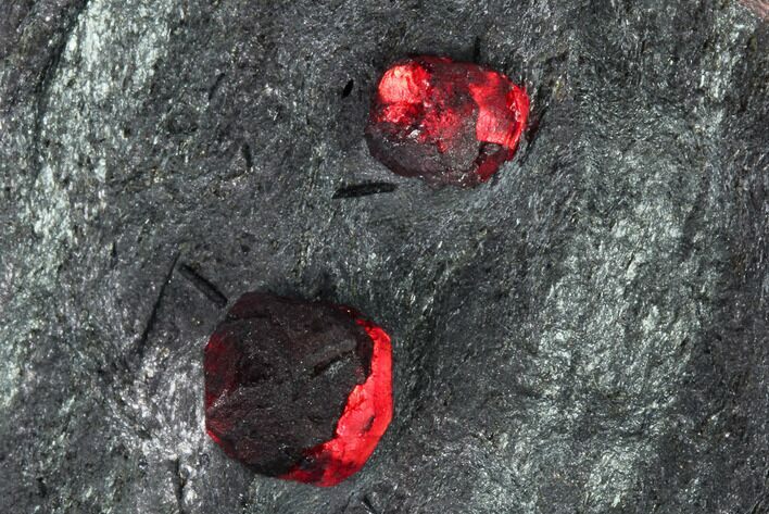 Plate of Two Red Embers Garnets in Graphite - Massachusetts #165510